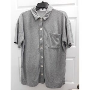 Isalis Nia Women Gray Knit Short Sleeve Button Down Top Blouse